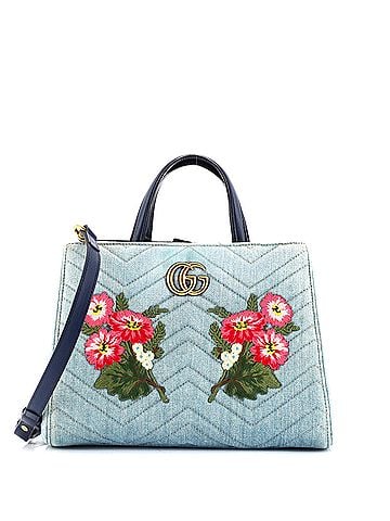 Gucci GG Marmont Tote Embroidered Matelasse Denim Small (view 1)
