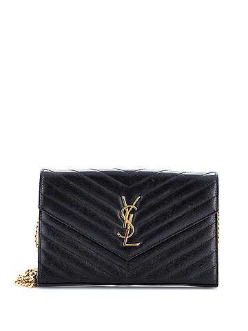 Saint Laurent Classic Monogram Wallet on Chain Matelasse Chevron Leather Medium (view 1)