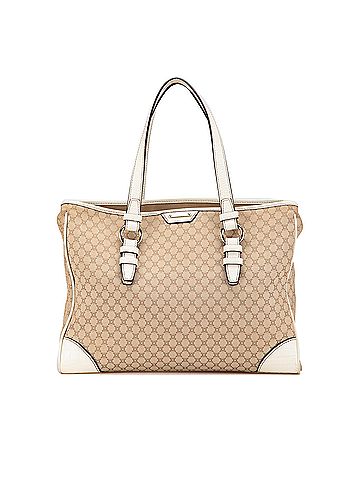 Céline Embossed Leather-Trimmed Macadam Canvas Tote (view 1)
