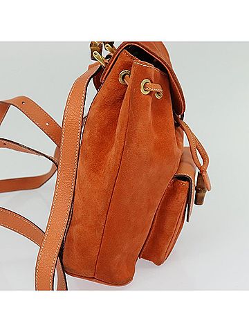 Gucci Bamboo Orange Suede Backpack Bag (view 2)