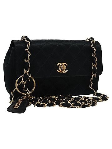 Chanel Single Flap Black Silk Shoulder Bag (view 1)