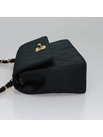 Chanel Single Flap Black Silk Shoulder Bag (view 2)