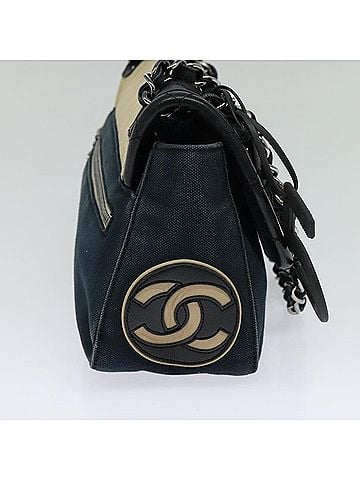 Chanel Navy Canvas Shoulder Bag (view 2)