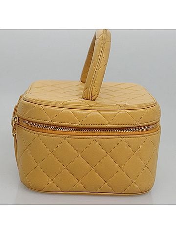 Chanel Vanity Yellow Leather Clutch Bag (view 2)