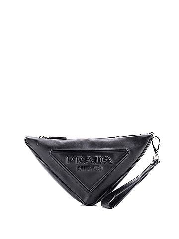 Prada Triangle Logo Wristlet Pouch Embossed Leather (view 1)