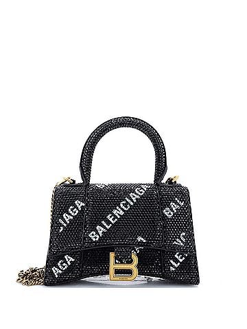 Balenciaga Hourglass Top Handle Bag Suede and Allover Logo Crystals XS (view 1)