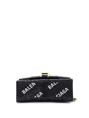 Balenciaga Hourglass Top Handle Bag Suede and Allover Logo Crystals XS (view 2)
