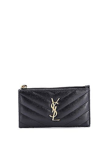Saint Laurent Monogram Fragments Zip Card Holder Matelasse Chevron Leather (view 1)