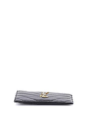 Saint Laurent Monogram Fragments Zip Card Holder Matelasse Chevron Leather (view 2)