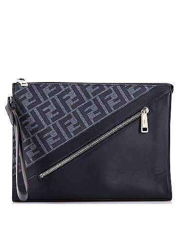 Fendi Zip Flat Wristlet Pouch Zucca Coated Canvas and Leather Medium (view 1)