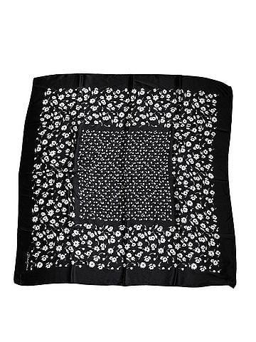 Dolce & Gabbana Basic Black Floral Silk Square Wrap Shawl Women's Scarf (view 1)
