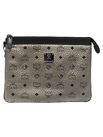 MCM Visetos Stark Silver Leather Clutch Bag (view 1)
