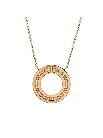 Tiffany & Co. T Circle Pendant Necklace 18K Rose Gold with Diamonds Small (view 1)