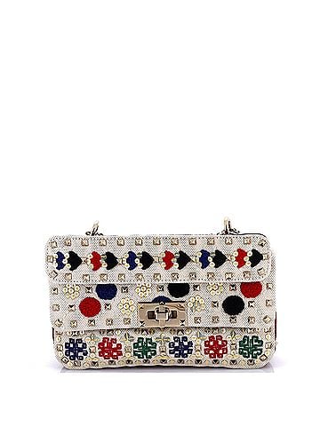 Valentino Garavani Rockstud Spike Flap Bag Embroidered Quilted Canvas and Leather Small (view 1)