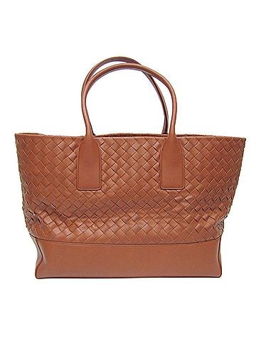 Bottega Veneta Intrecciato Red Brown Leather Tote Bag (view 1)
