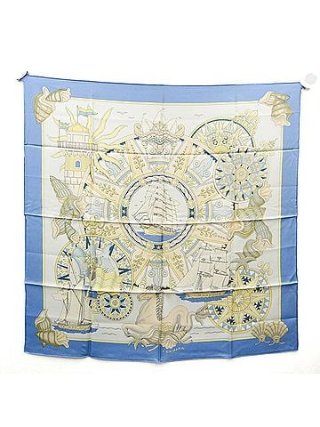 Hermès Blue Multi-Color Yellow Silk Scarf (view 1)
