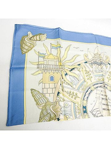 Hermès Blue Multi-Color Yellow Silk Scarf (view 2)