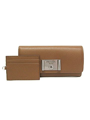 Prada Saffiano Light Brown Leather Long Wallet (Bi-Fold) (view 1)