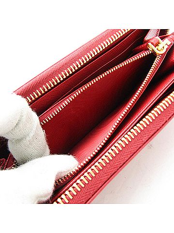 Prada Saffiano Red Color Leather Long Wallet (Bi-Fold) (view 2)