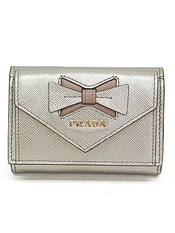 Prada Saffiano Champagne Gold Pink Beige Leather Wallet (Tri-Fold) (view 1)