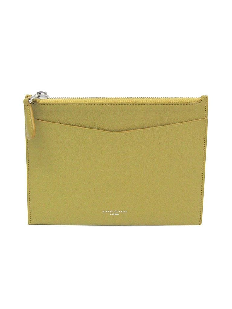 Dunhill 100% Leather Solid Yellow Mustard Leather Clutch Bag Pouch One size - photo 1