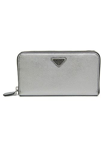 Prada Saffiano Silver Leather Long Wallet (Bi-Fold) (view 1)