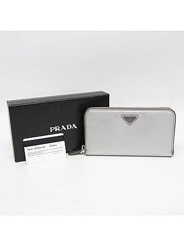 Prada Saffiano Silver Leather Long Wallet (Bi-Fold) (view 2)