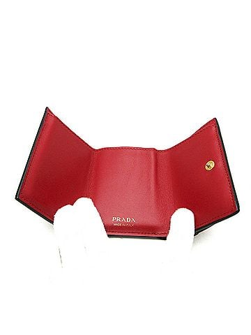 Prada Black Red Color Leather Wallet (Tri-Fold) (view 2)
