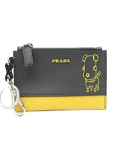 Prada Saffiano Gray Yellow Leather Coin Purse/Coin Case (view 1)