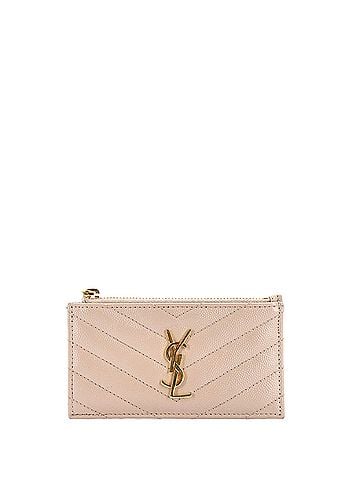 Saint Laurent Monogram Fragments Zip Card Holder Matelasse Chevron Leather (view 1)