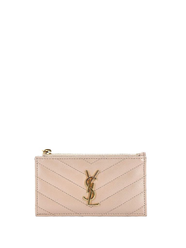 Saint Laurent 100% Leather Tan Monogram Fragments Zip Card Holder Matelasse Chevron Leather One size - photo 1