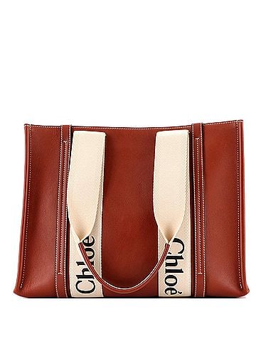 Chloé Woody Tote Leather with Canvas Medium (view 1)
