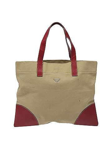 Prada Triangle Logo Beige Canvas Tote Bag (view 1)
