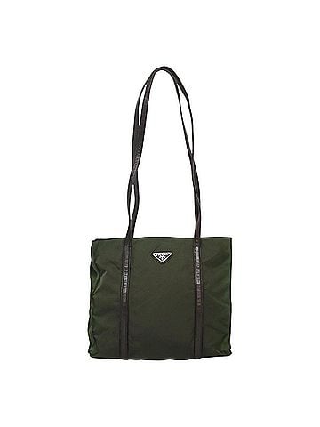 Prada Triangle Logo Khaki Synthetic Tote Bag (view 1)