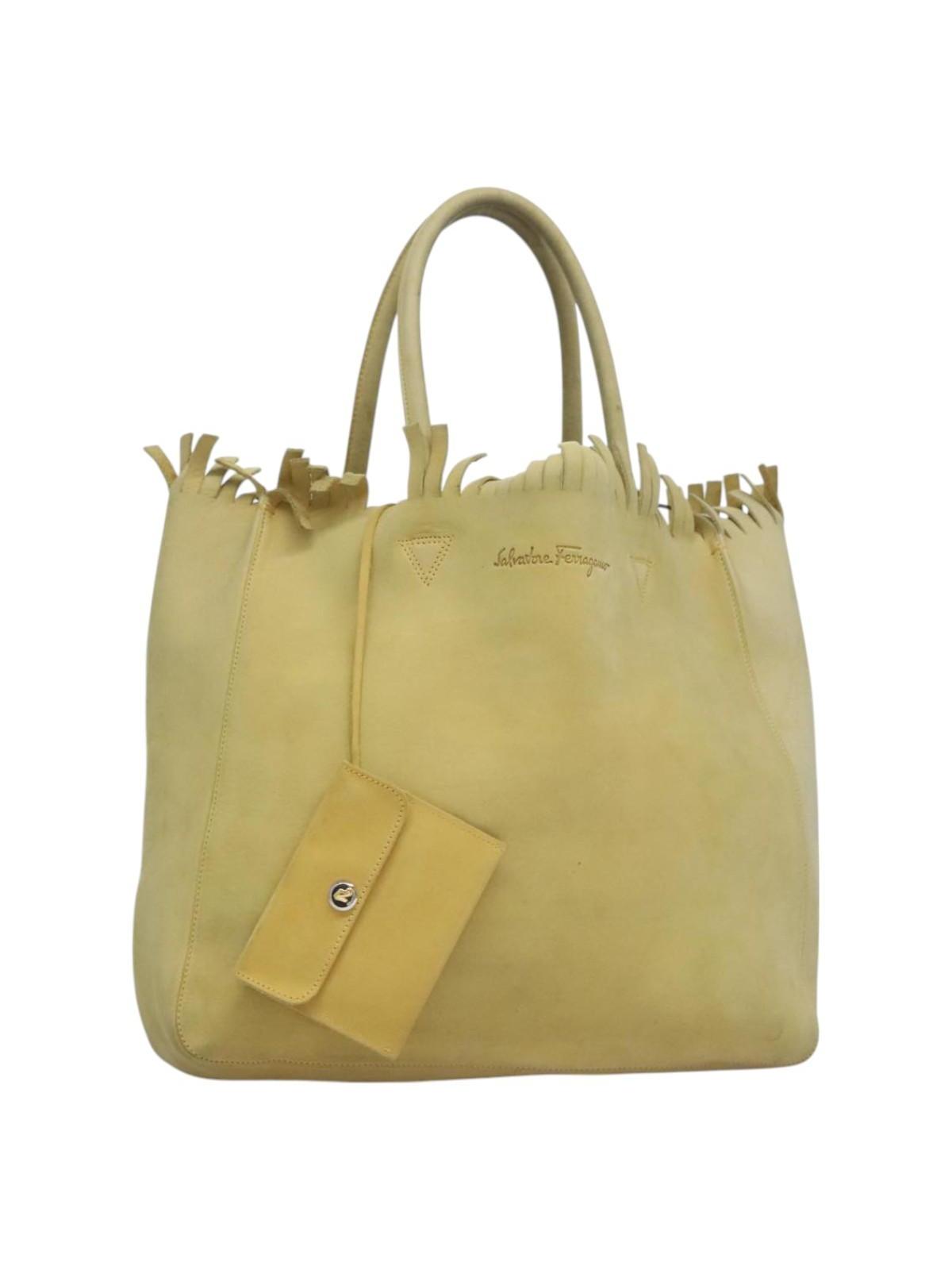 Salvatore Ferragamo 100% Suede Solid Yellow Yellow Suede Tote Bag One size