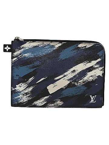 Louis Vuitton Pochette Jour Blue Leather Clutch Bag (view 1)