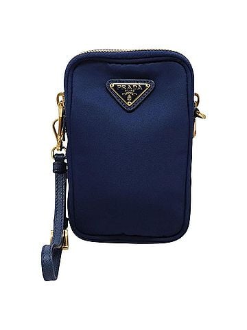 Prada Triangle Logo Navy Synthetic Clutch Bag (view 1)