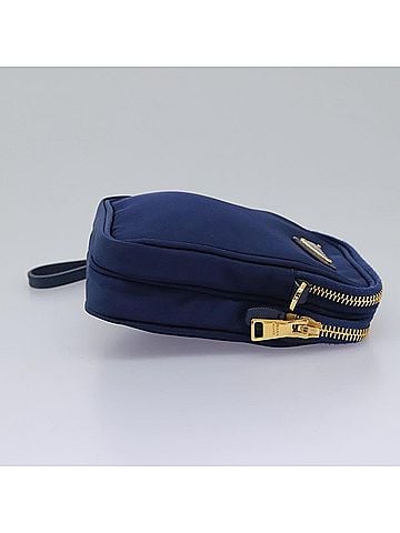 Prada Triangle Logo Navy Synthetic Clutch Bag (view 2)