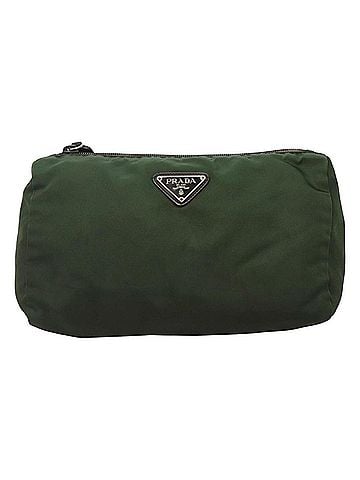 Prada Cosmetic Pouch Green Synthetic Clutch Bag (view 1)
