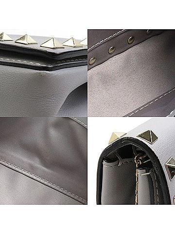 Valentino Garavani Rockstud Grey Leather Shoulder Bag (view 2)