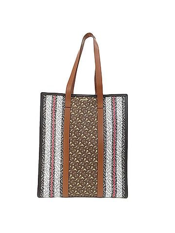 Burberry Stripe Brown Leather Tote Bag (view 1)