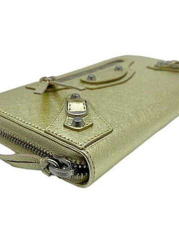 Balenciaga Continental Zip Around Gold Leather Wallet (view 2)