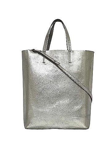 Céline Vertical Cabas Silver Leather Tote Bag (view 1)