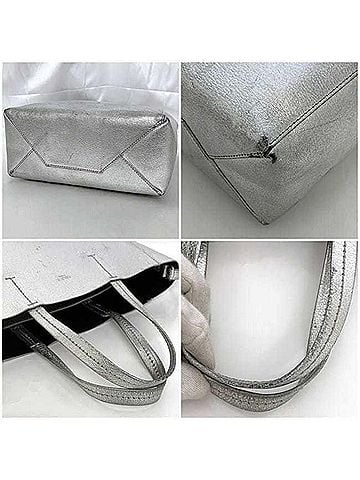 Céline Vertical Cabas Silver Leather Tote Bag (view 2)