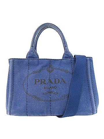Prada Canapa Blue Canvas Tote Bag (view 1)