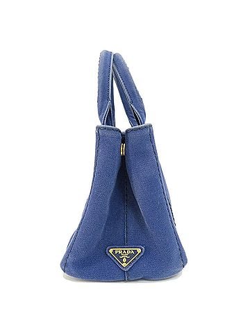 Prada Canapa Blue Canvas Tote Bag (view 2)