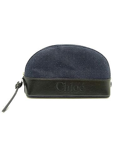 Chloé Navy Linen Clutch Bag (view 1)
