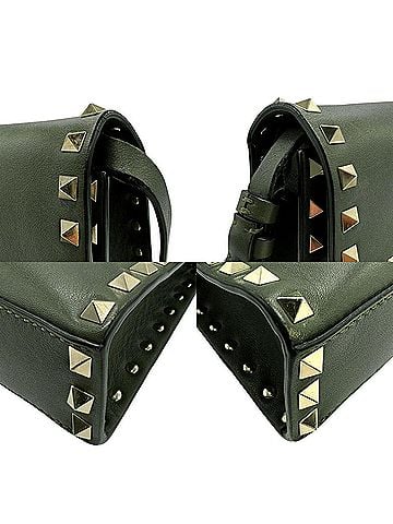 Valentino Garavani Rockstud Khaki Leather Shoulder Bag (view 2)