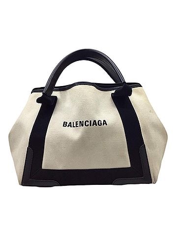 Balenciaga Navy Cabas Beige Leather Handbag (view 1)