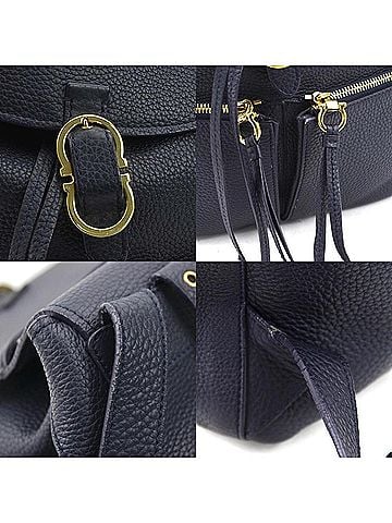 Salvatore Ferragamo Gancini Navy Leather Backpack Bag (view 2)